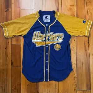 Vintage Starter NBA Golden State Warriors Men’s M Button Up Baseball Jersey Blue